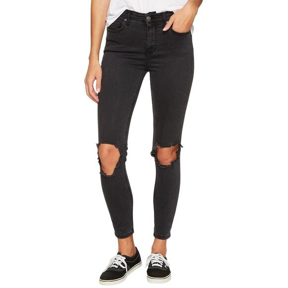 Free People High Rise Busted Skinny Jeans Washed Black - 25 - Picture 1 of 6